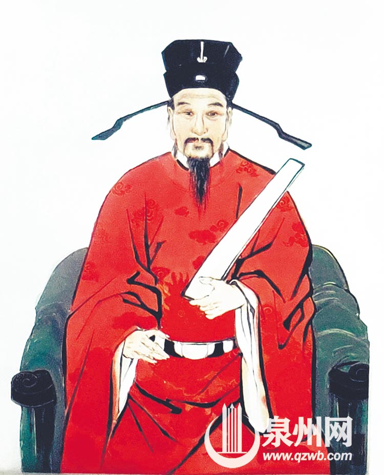 国画家周悦林根据乐清《梅溪家谱》中的遗像重绘的王十朋画像（翻拍照）